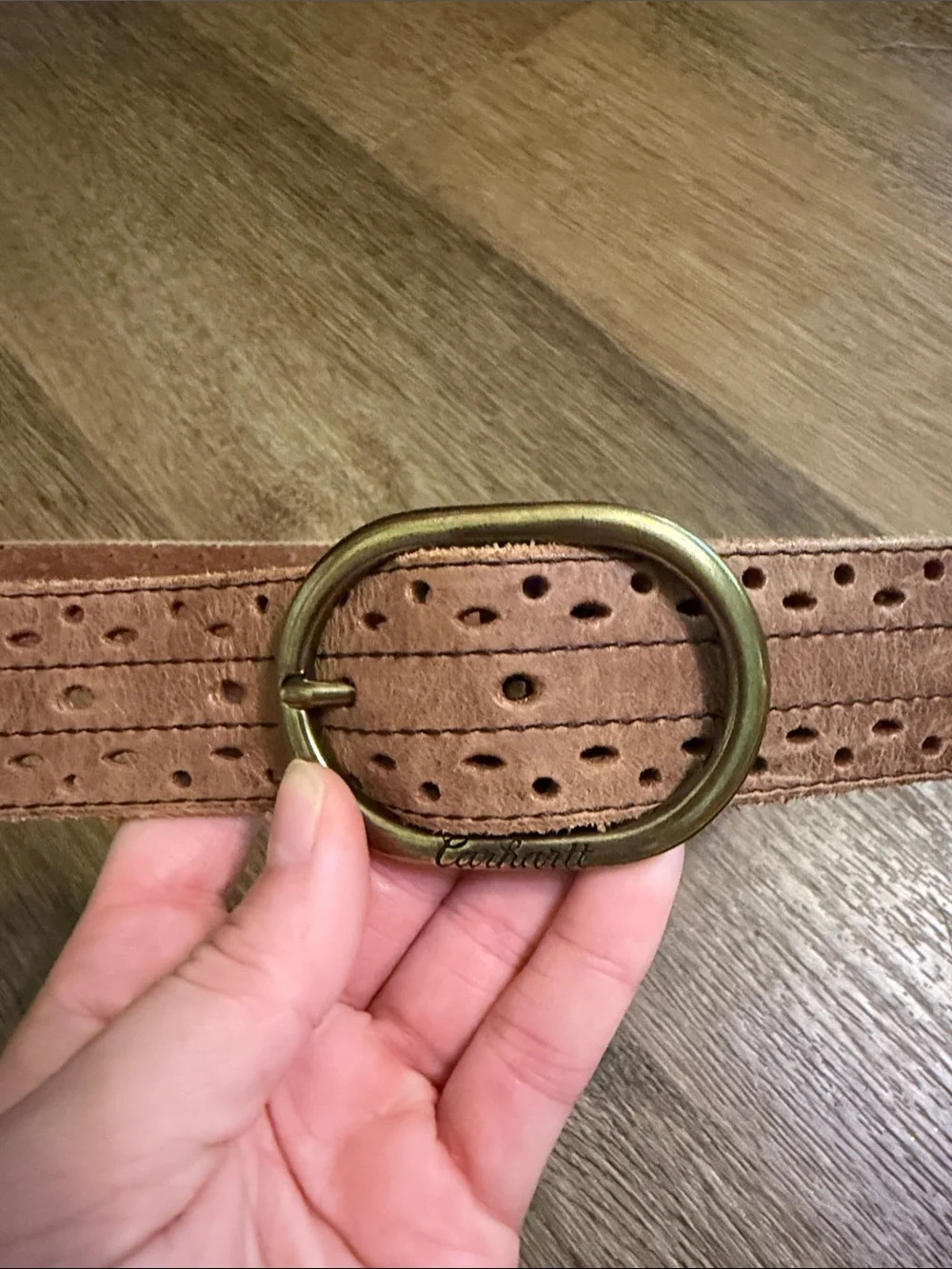 Carhartt Tan Sueded Leather Belt with Brass Oval Buckle